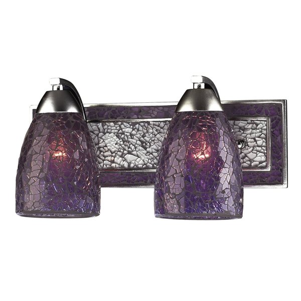 Elk Showroom VANITY COLLECTION ELEGANT BATH LIGHTING 2LIGHT PURPLE CRACKLED GLASS AND BACKPL 1301-2SLV-PLC